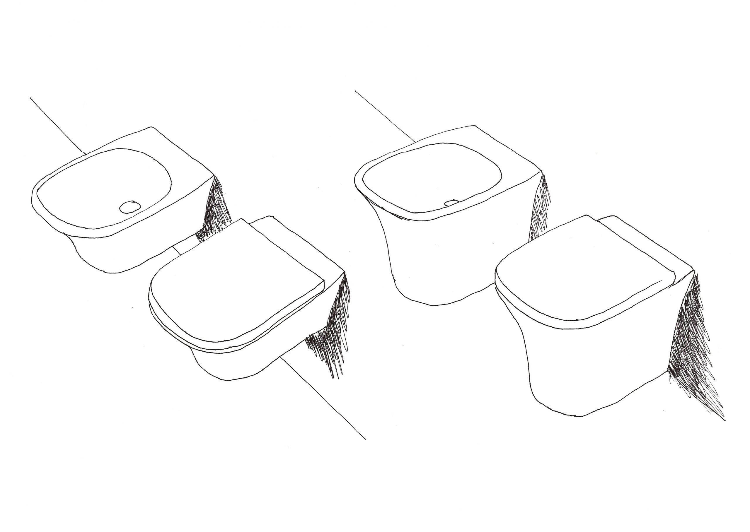 sketch of Cabo sanitaryware by Debiasi Sandri for Antoniolupi, toilet and bidet