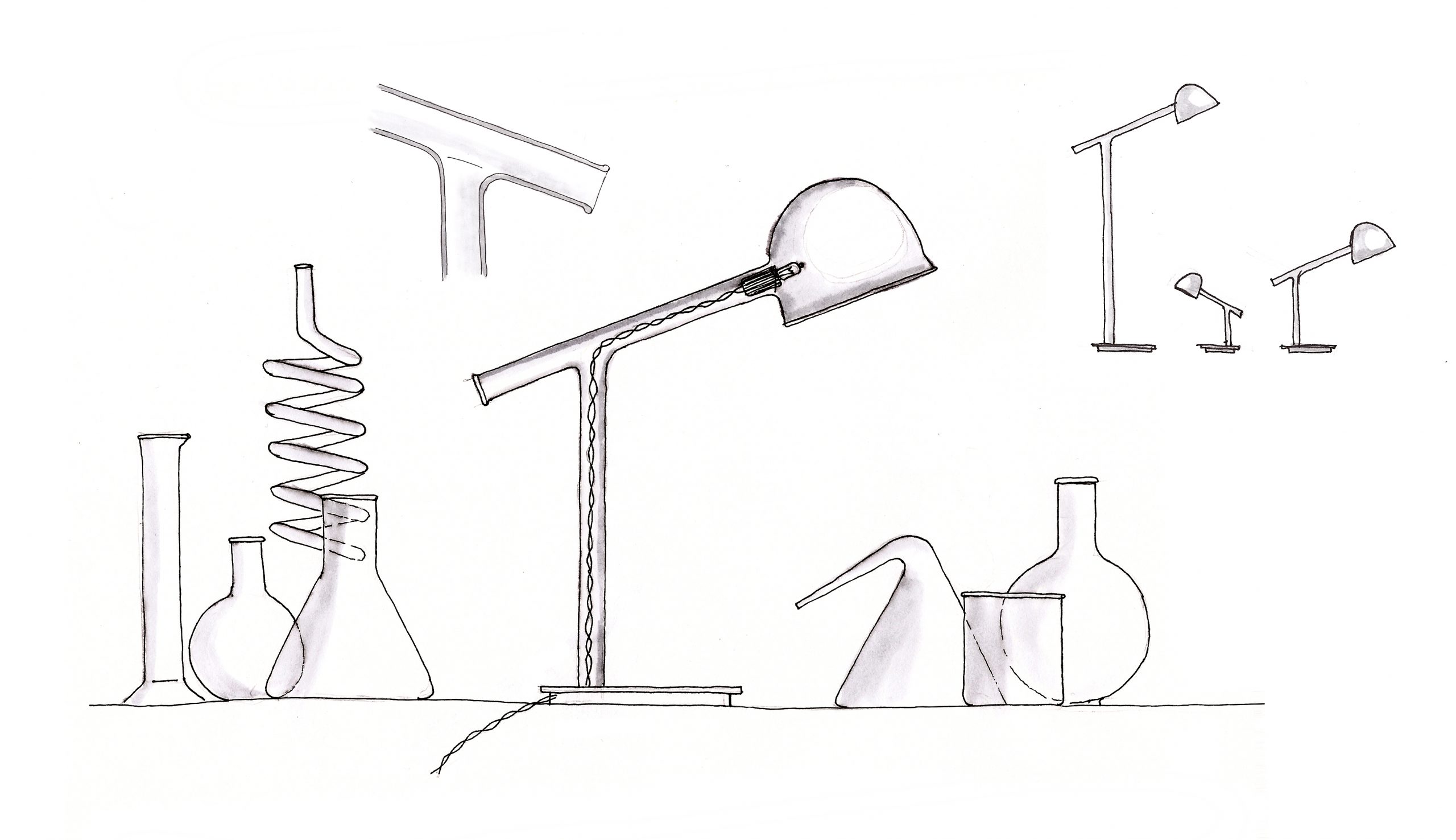 Sketch of the Labo borosilicate glass lamp by Debiasi Sandri for Penta